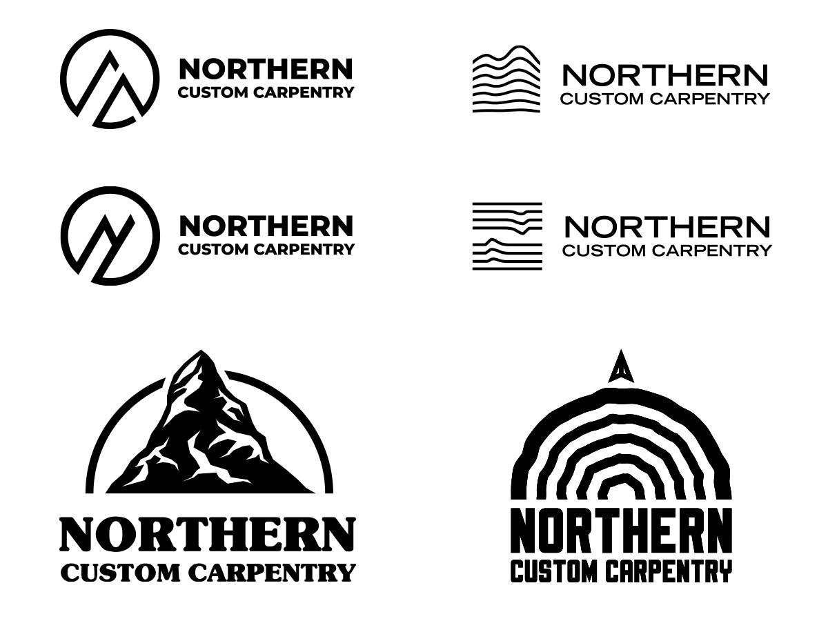 A selection of rough-draft logo concepts.